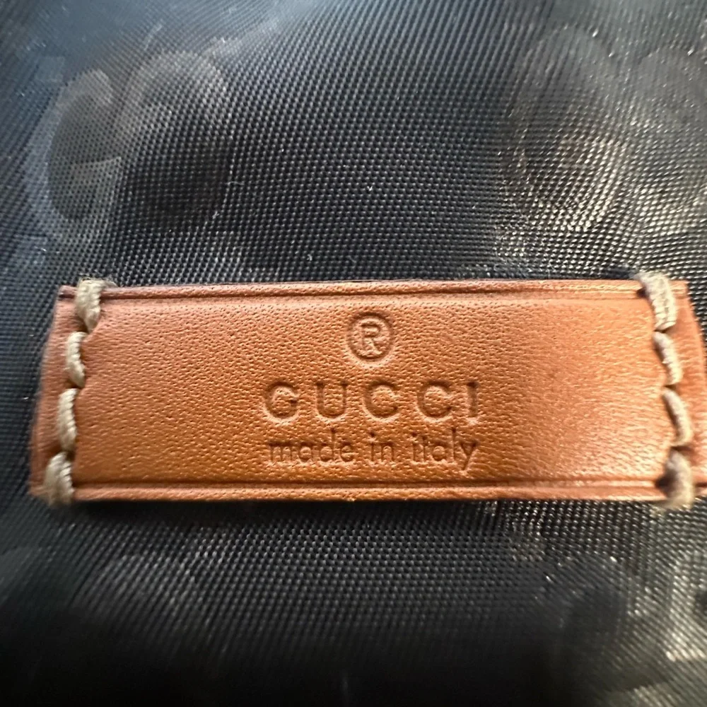 Authentic Gucci Black Nylon Tote Bag with brown leather shoulder straps. - Picture 11 of 12